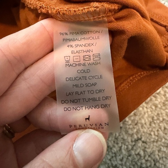 Peruvian Connection Cyprus Top Womens M Rust Orange Faux Wrap Ruched Pima Cotton - Picture 5 of 7